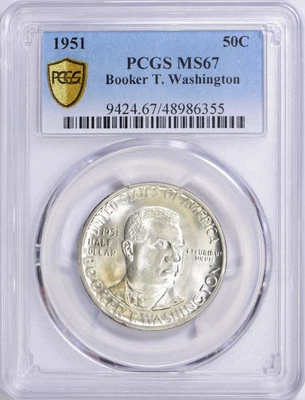 1951 Booker T. Washington Commemorative Silver Half Dol., PCGS MS67, Gold Shield - Image 1 of 4
