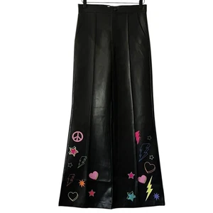 Hannah Banana Kids Black Faux Leather Pants Lightning Stars Peace Size 16 - Picture 1 of 6