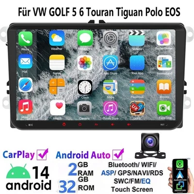 Android 14 Carplay Autoradio GPS RDS Für VW Golf 5 6 Passat Polo Touran Tiguan - Bild 1 von 4
