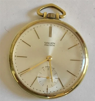 Reloj Bolsillo Grúen Precision Veri Delgado DE 17J 45mm Estuche Lleno de Oro Años 60 Funciona Foto 1 de 4