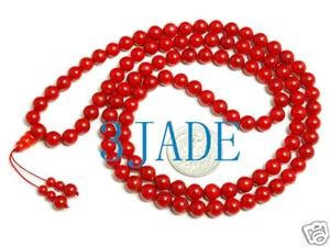 29" Tibetan 108 Red Coral Mantra Meditation Buddhist Prayer Beads Mala - Picture 1 of 3