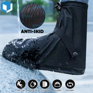 Reusable Rain Shoe Covers Waterproof Zipper Overshoes Boots Anti-Slip Protector - Picture 1 of 14