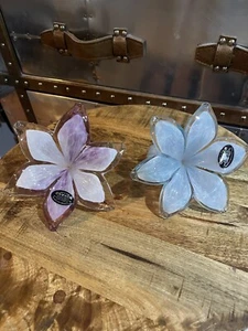 MURANO 6 Petal Glass Flowers Made In Italy 5.5 in Blue and Purple Set of 2 - Picture 1 of 8