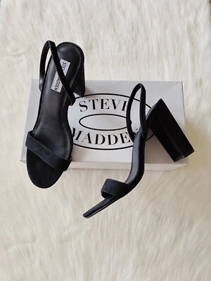 ✨Nuevas Sandalias STEVE MADDEN Camafeo Gamuza Tacón Bloque Negras Para Mujer Talla 10M Foto 1 de 4