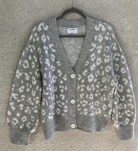 OLD NAVY Sweater Cardigan Womens Large Gray Animal Print Knit V Neck NWT - Picture 1 of 13