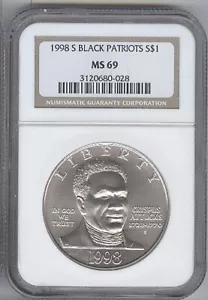 1998-S BLACK PATRIOTS silver $1 COMMEMORATIVE - NGC - MS69 - Picture 1 of 2