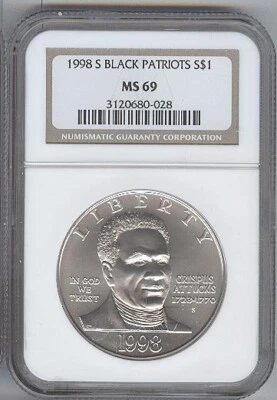1998-S BLACK PATRIOTS  silver $1  COMMEMORATIVE - NGC  -  MS69 - Image 1 of 2