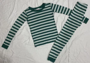 Hanna Andersson Kids 2 Piece Pajamas Green/White Stripes Size 140 US 10 - Picture 1 of 10