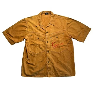 VTG Karl Kani Men L Tan Denim Jean Shirt Jacket Button Down Embroidered 90s USA - Picture 1 of 12