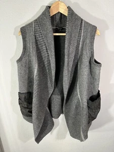 Lafayette 148 Wool Sleevless Cardigan Suede Pockets Size Medium  - Picture 1 of 8