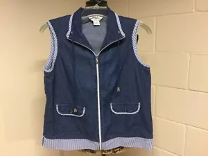 Women’s Allison Daley Denim Striped Vest Size Petite 6 - Picture 1 of 6