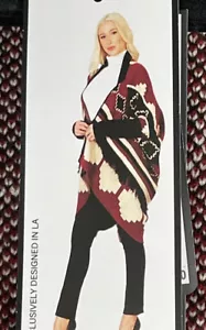 Max Sport Black/Cream/Red Open Front Long Cardigan Sweater S/M New - Picture 1 of 11