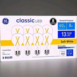 GE 60-Watt EQ Dimmable Crystal Clear Glass LED Soft White Light Bulb (8 Pack) - Picture 1 of 6