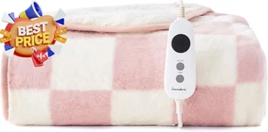 Checkered Plush Fleece Electric Heated Throw 160x130cm Reversible 9 Settings - Picture 1 of 12