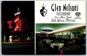 Postal de colección Lake Geneva Wisconsin WI Glen Nelson's Restaurant años 50 - Imagen 1 de 2
