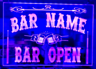 personalisiertes Barschild Höhle beleuchtet Bar offen LED Pub Garten Haus Bier Neon - Bild 1 von 4