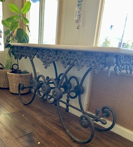 French Pastry/Butcher Table BeveledEdge Marble top Iron Base Delivery Available Cover