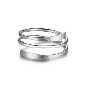 Handmade Personalized Sterling Silver Hammered Wire Wrap Ring - Adjustable Size - Picture 1 of 11