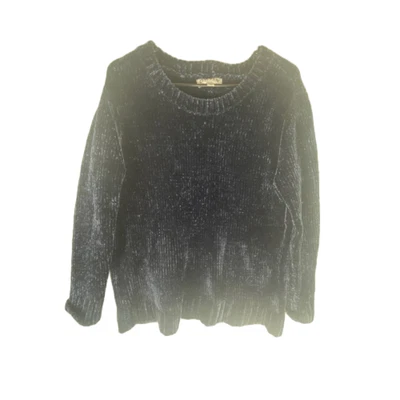 Suéter feminino Orvis chenille grande azul marinho malha de veludo gola redonda pulôver - Imagem 1 de 4