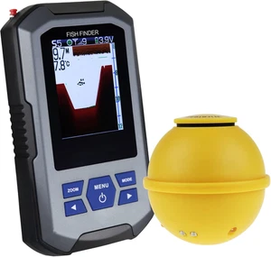 Cercatore Di Pesci Senza Fili Sensore Sonar 125Khz Frequenza 45 Metri / 147 Prof - Foto 1 di 12