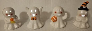 Set Of 4 Mr. Halloween Mini Ceramic Lighted Ghost Figures Battery Operated - Picture 1 of 11