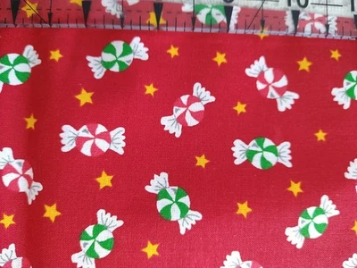 Trena's Little Christmas Peppermints on Red VTG Cotton Quilt Fabric 18x21" BTFQ - Image 1 of 4
