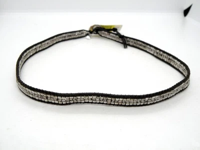 NWT New Lucky Brand Black Leather Cord Strap Silver Tone Beaded Women Necklace - Image 1 of 4