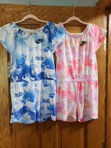 Tie Dye Nike Romper Bundle Girls 6X Blue & Pink Tie Dye One Piece Jumpers - Picture 1 of 2