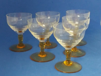 SET of 6 Art Deco COCKTAIL GLASSES - AMBER STEM/FOOT - Image 1 of 4