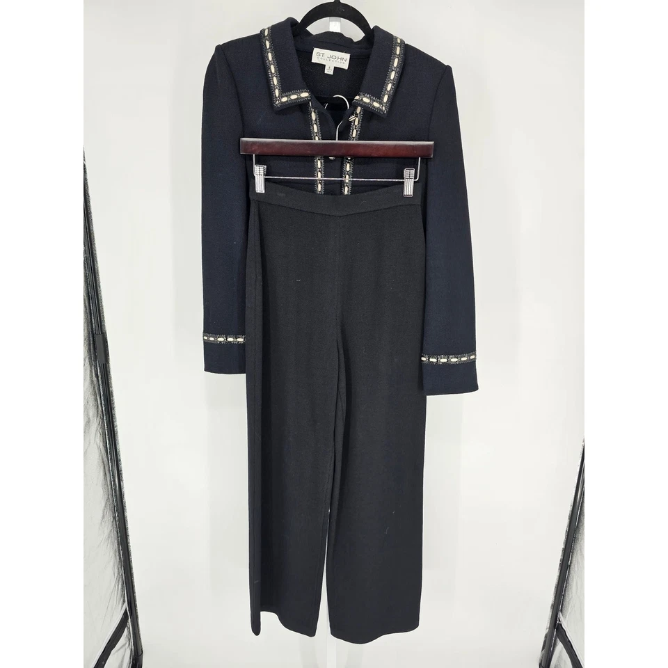 Conjunto Blazer y Pantalones Santana Tejido Mujer Colección St John Talla 4/6 Negro Azul Foto 1 de 4