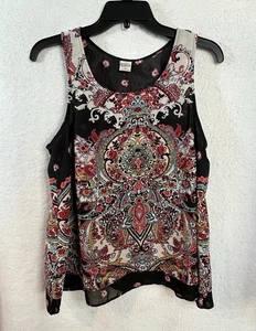 BILA Sleeveless Lined Boho Blouse Top Black Multi Color Design Floral M - Picture 1 of 6