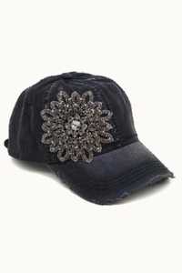 Neu mit Etikett Olive & Pique Bella Glitz Baseballkappe im Used-Look – schwarz - Bild 1 von 1