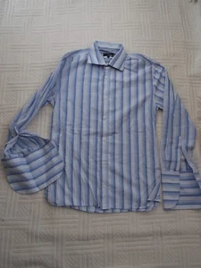 Peter Werth size 2 should fit 38" chest BLUE STRIPE D/CUFF COTTON SHIRT - Picture 1 of 6