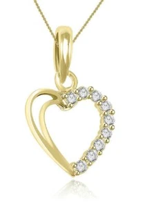 SI1 G 0.25 Ct Round Diamond Love Of Heart Pendant Necklace Prong Set Yellow Gold - Picture 1 of 6
