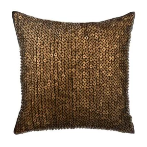 Decorative Throw Pillow Case Brown 16"x16", Square Silk - Story Of Gold - Picture 1 of 3
