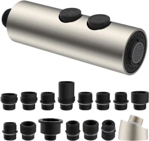 Universal Pull Out Sink Sprayer Replacement Head Brushed Nickel w/ 15 Adapters - Picture 1 of 6
