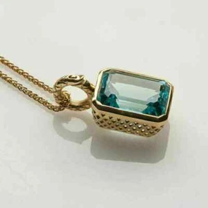 4Ct Emerald Cut Aquamarine Solitaire Pendant 14K Yellow Gold Plated - Picture 1 of 6