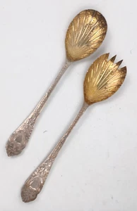 Vintage EPNS Jugendstil Salat Servier Set goldfarben W A Sheffield England Goldwäsche - Bild 1 von 14