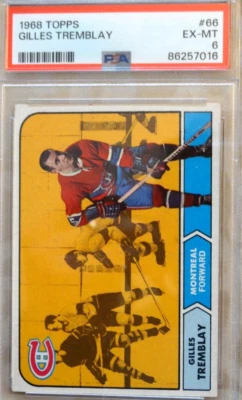 1968-69 Topps #66  Gilles Tremblay  Montreal Canadiens  PSA 6  Hockey NHL - Image 1 of 3