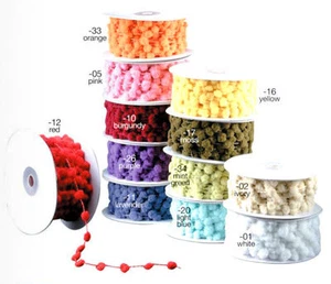 FancySupply 25 Yards Fuzzy Pom Pom Wired Trim Ribbon Lace - Choose Colors - Picture 1 of 2