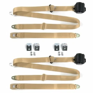 Nash Ambassador 1933-1957 Standard 3pt Tan Seat Kit w/Brackets-2 Belts - Picture 1 of 1