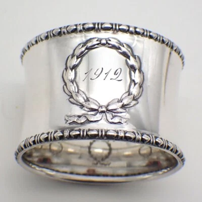 Anillo servilletero con cuentas Gorham plata de ley con inscripción Myra 1912 Foto 1 de 4