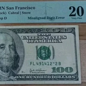Misaligned Digit Error $100 Almost Missing Pmg Graded - Picture 1 of 3