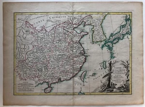 L'Empire de la Chine, ca. 1783 mappa della Cina colorata a mano di Rigobert Bonne. - Foto 1 di 4