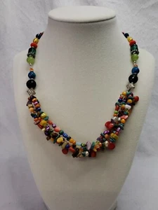 18 Inch Multicolor Stone Shell Glass 4 Strand Necklace - Picture 1 of 5