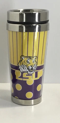 LSU Tigers Polka Dot Insulated Travel Mug Licensed Product Louisiana State Cover