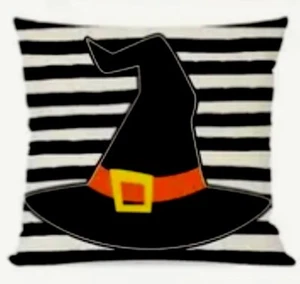 Witches Hat Spooky Fun Halloween Fall Throw Pillow Cover Fall Holiday Home Decor - Picture 1 of 5