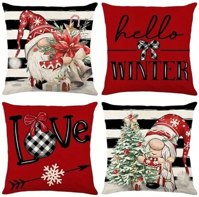 4er Set süsse Kissenbezüge Weihnachten LIEBE Gnom Winter Leinenstruktur 45x45cm - Bild 1 von 4