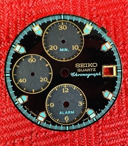 Nuevo de Lote Antiguo Seiko Cuarzo Cronógrafo Dial 7T32 Negro Turquesa Lume Manecillas Piezas - Imagen 1 de 2