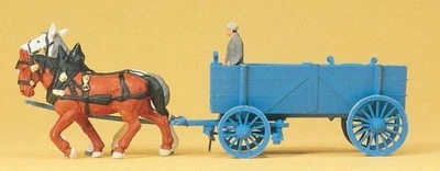 Preiser 30468 HO Scale Horse-Drawn Wagon -- Ore Wagon w/Driver & Horses - Image 1 of 3